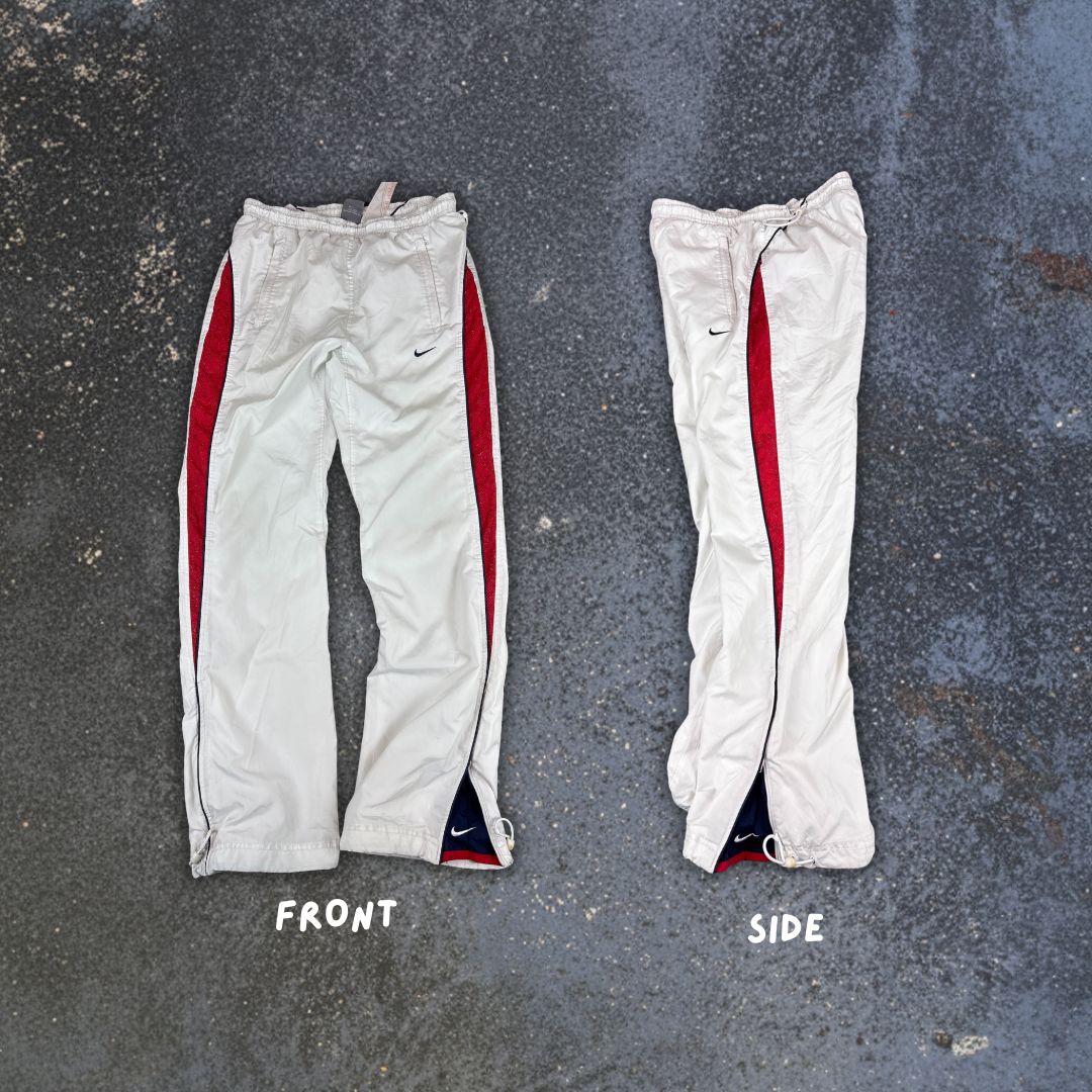 Vintage Y2K Nike Track Pants S White Red Mesh Navy Swoosh in Ankle Zip Premo Pair