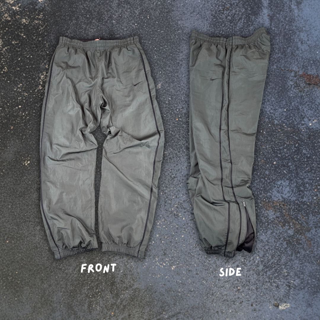 Vintage Y2K Nike Track Pants Size XL Grey Black Swoosh Double Piping Ankle Zip Wide Leg