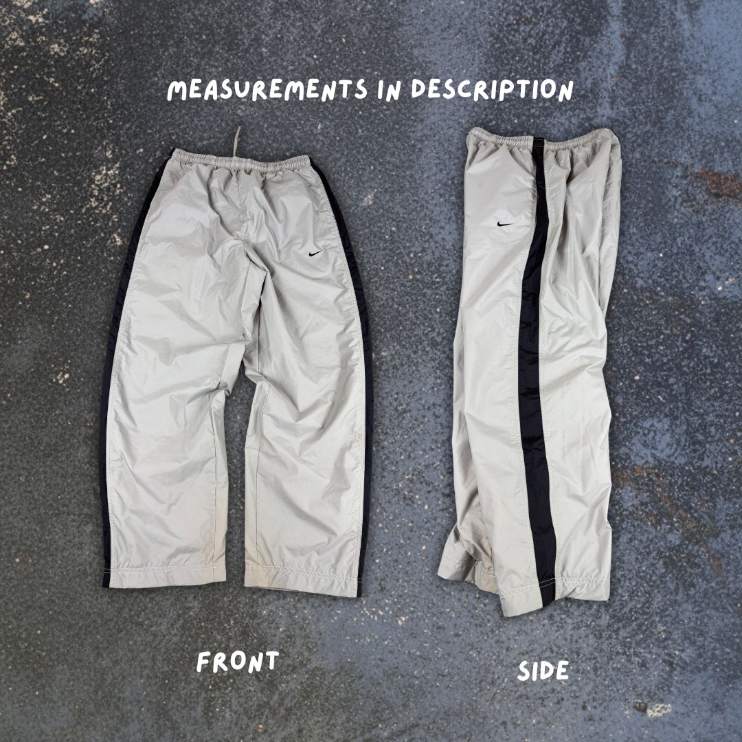 Vintage Y2K Nike Track Pants Size M Grey Black Panels Swoosh Super Wide Leg Baggy