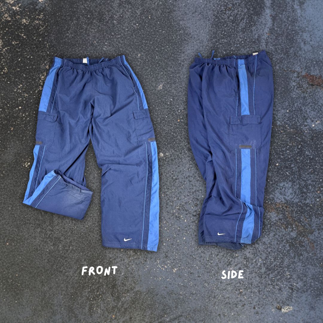 Vintage Y2K Nike Cargo Track Pants Men’s XXL Navy Blue Baggy Wide Leg