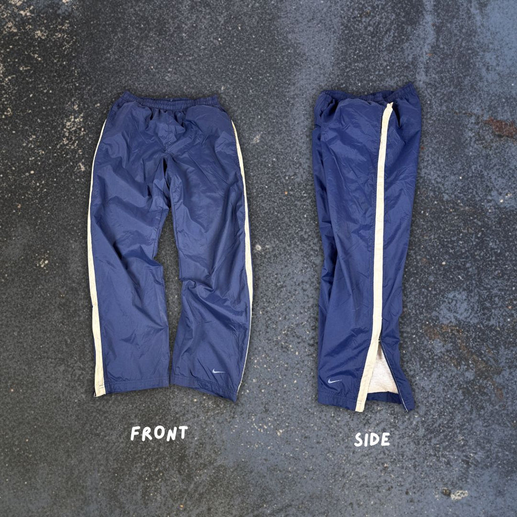 Vintage Y2K Nike Track Pants M Navy Cream Grey Panels Nylon Windbreakers