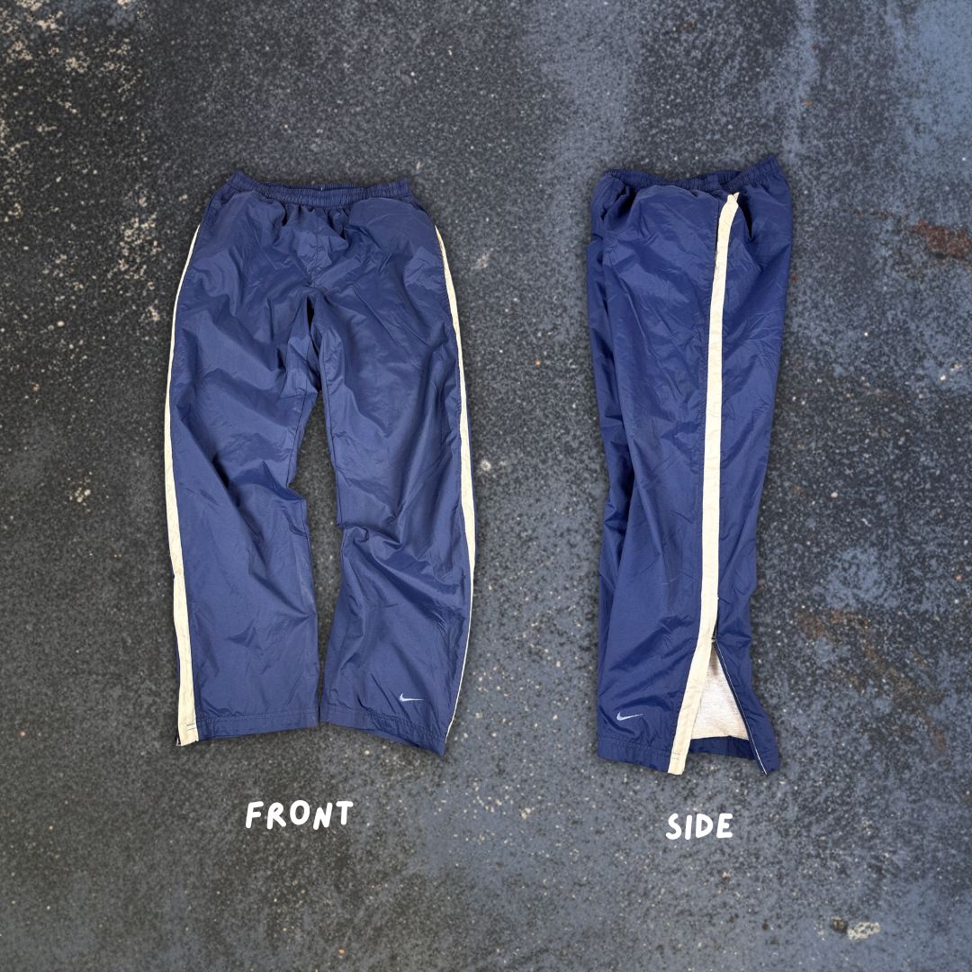 Vintage Y2K Nike Track Pants M Navy Cream Grey Panels Nylon Windbreakers