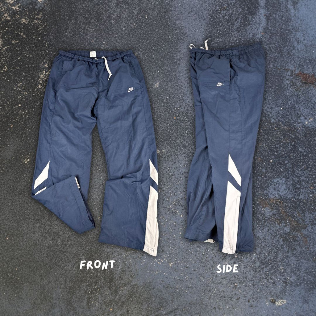 Vintage Y2K Nike Track Pants Men's M Navy Grey Panels Wide Leg Windbreakers