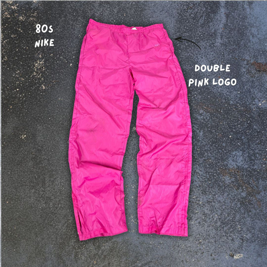 Vintage 80s Nike Track Pants Womens M Pink Nylon Windbreakers Rare Blue Tag