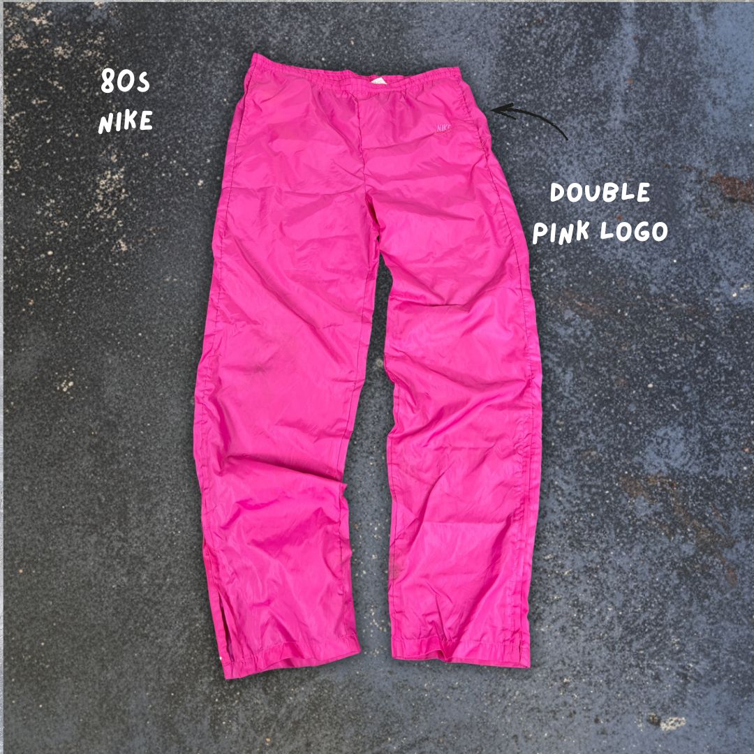 Vintage 80s Nike Track Pants Womens M Pink Nylon Windbreakers Rare Blue Tag