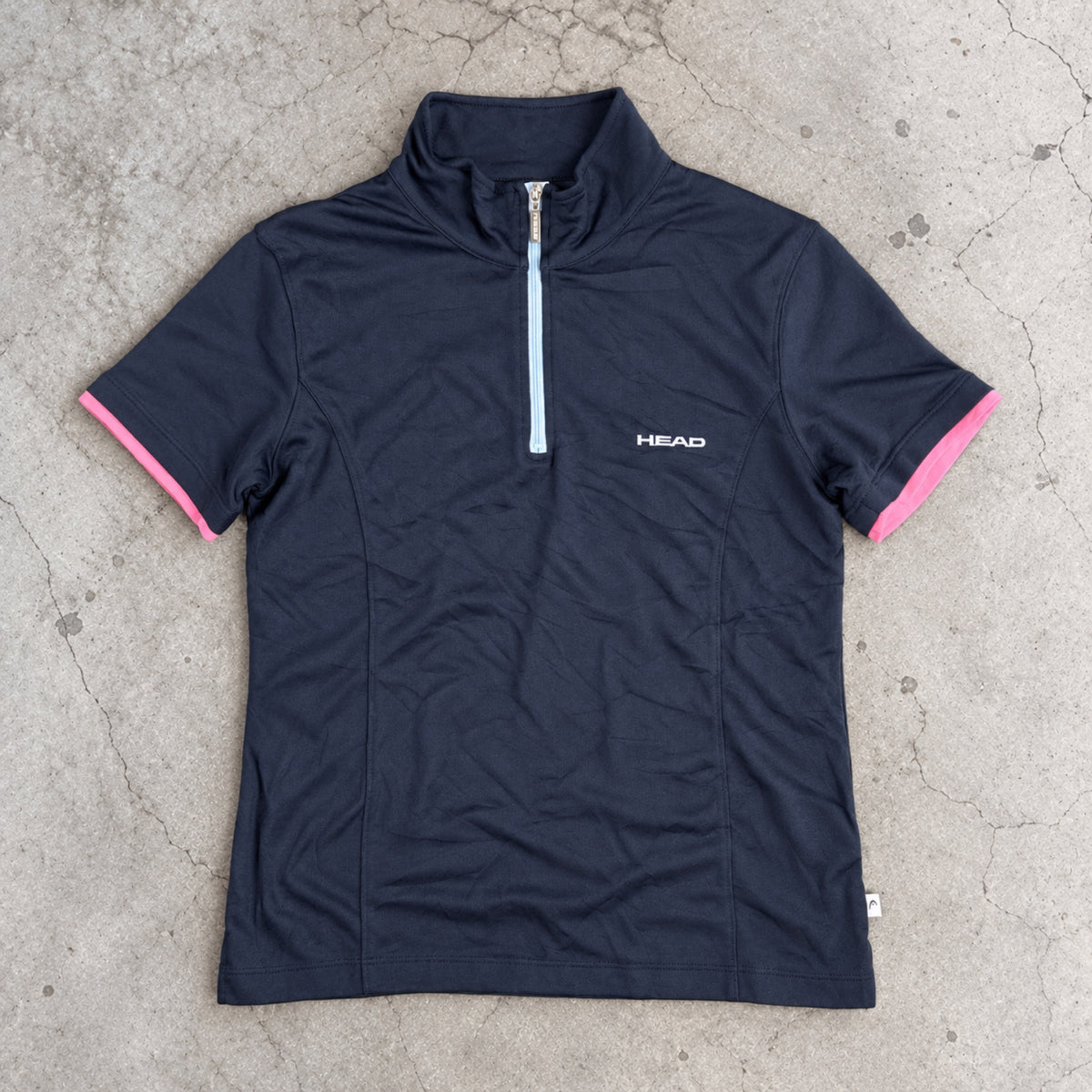 Head Tennis Quarter Zip Top Navy Pink Trim Fitted photo 2