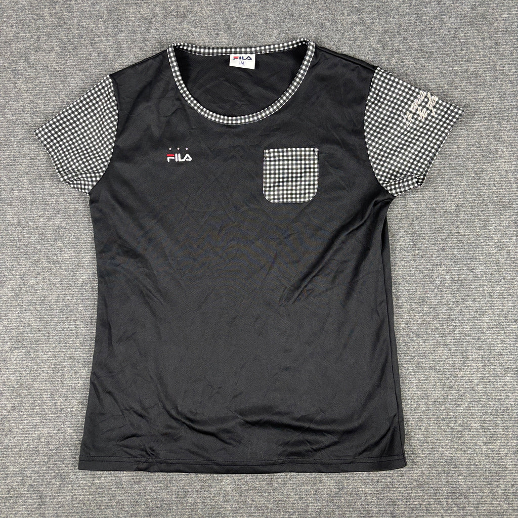 Y2K Fila Gingham Trim Pocket Tee Black White Petite photo 7