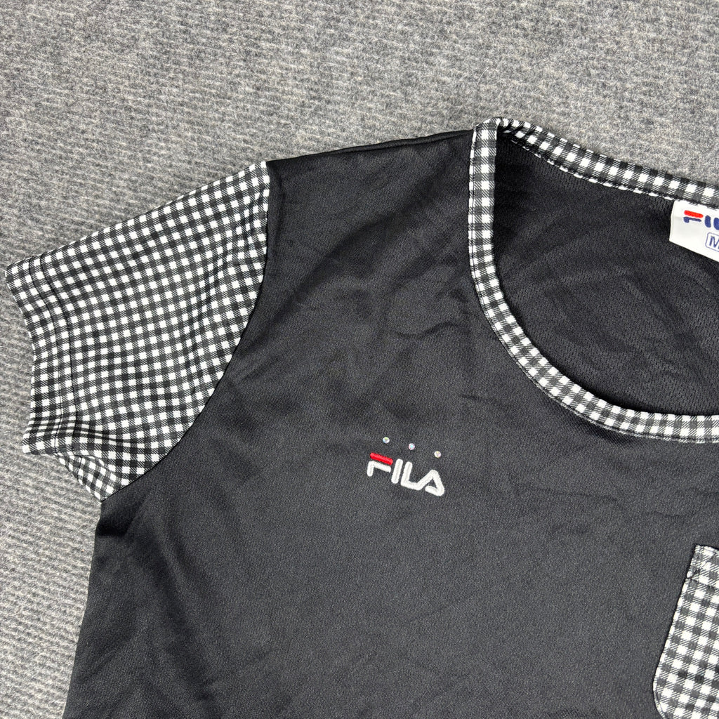 Y2K Fila Gingham Trim Pocket Tee Black White Petite photo 4