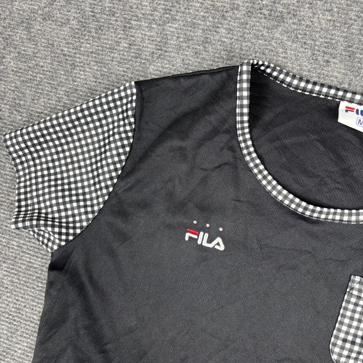 Y2K Fila Gingham Trim Pocket Tee Black White Petite photo 4