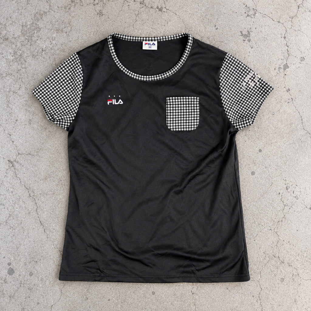Y2K Fila Gingham Trim Pocket Tee Black White Petite photo 2
