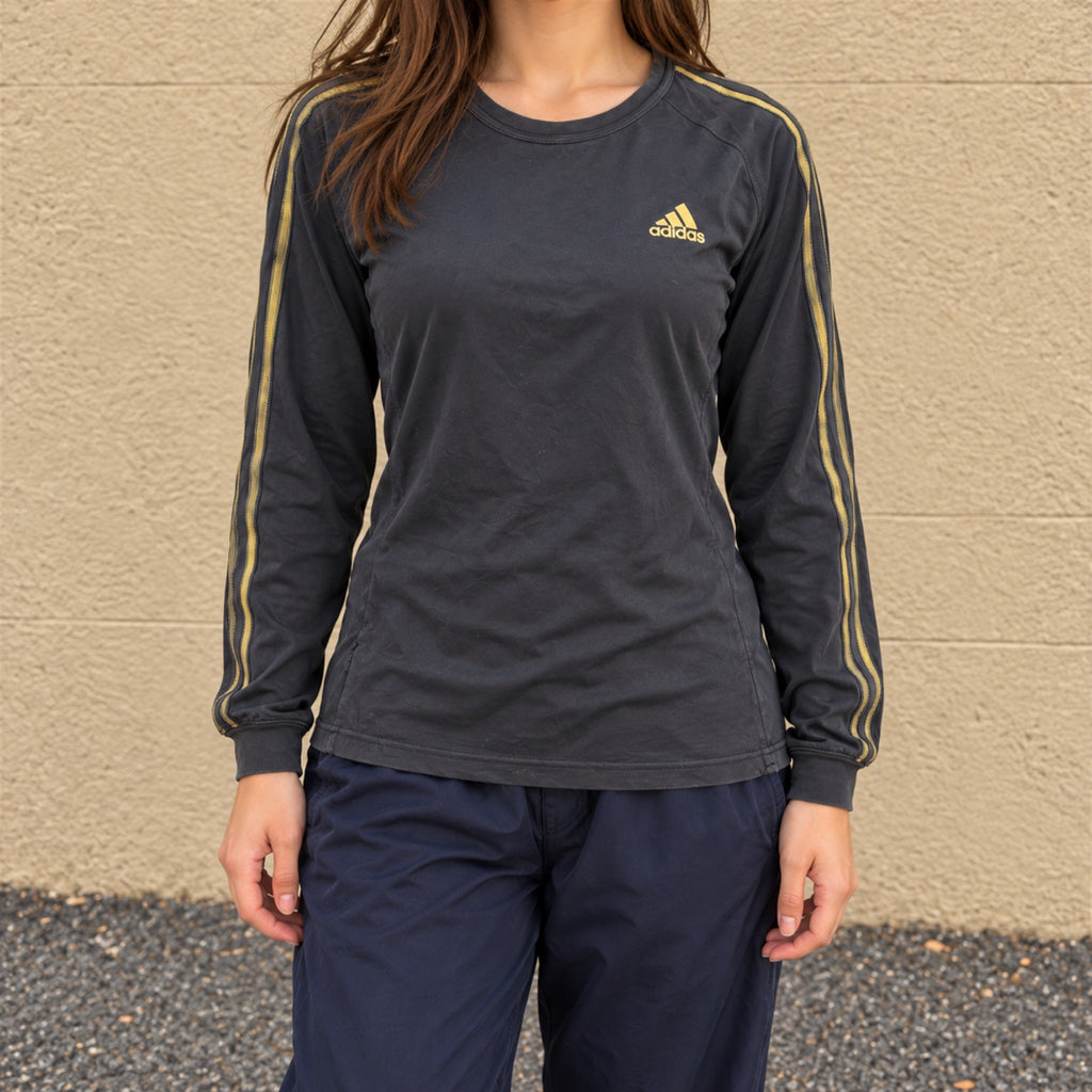 Adidas Climalite Long Sleeve Top Black Gold 3 Stripe photo 1