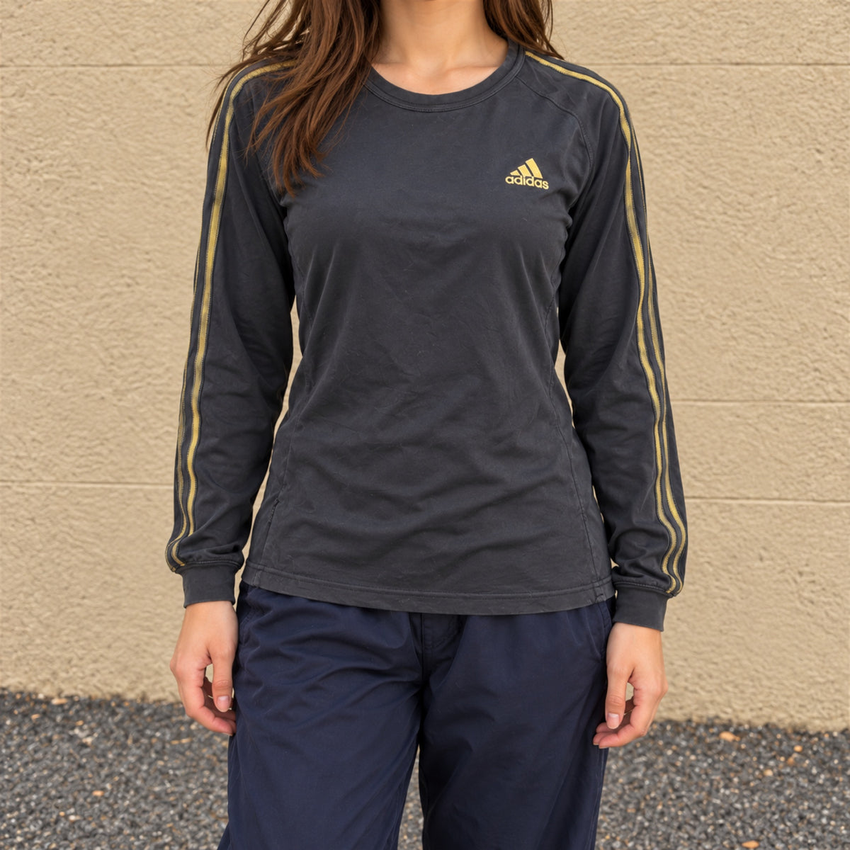Adidas Climalite Long Sleeve Top Black Gold 3 Stripe photo 1
