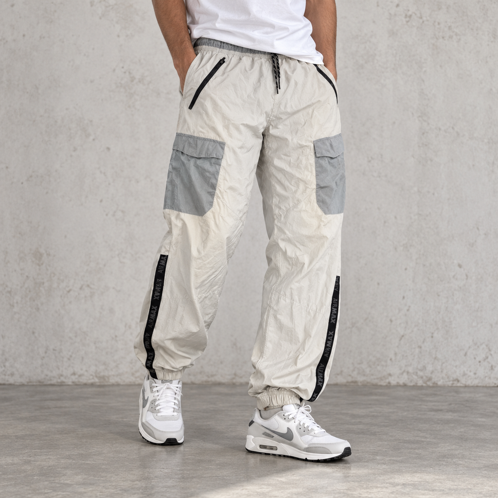 Nike Cargo Track Pants Men's L Grey Black Air Max Hologram Tape Spell Out