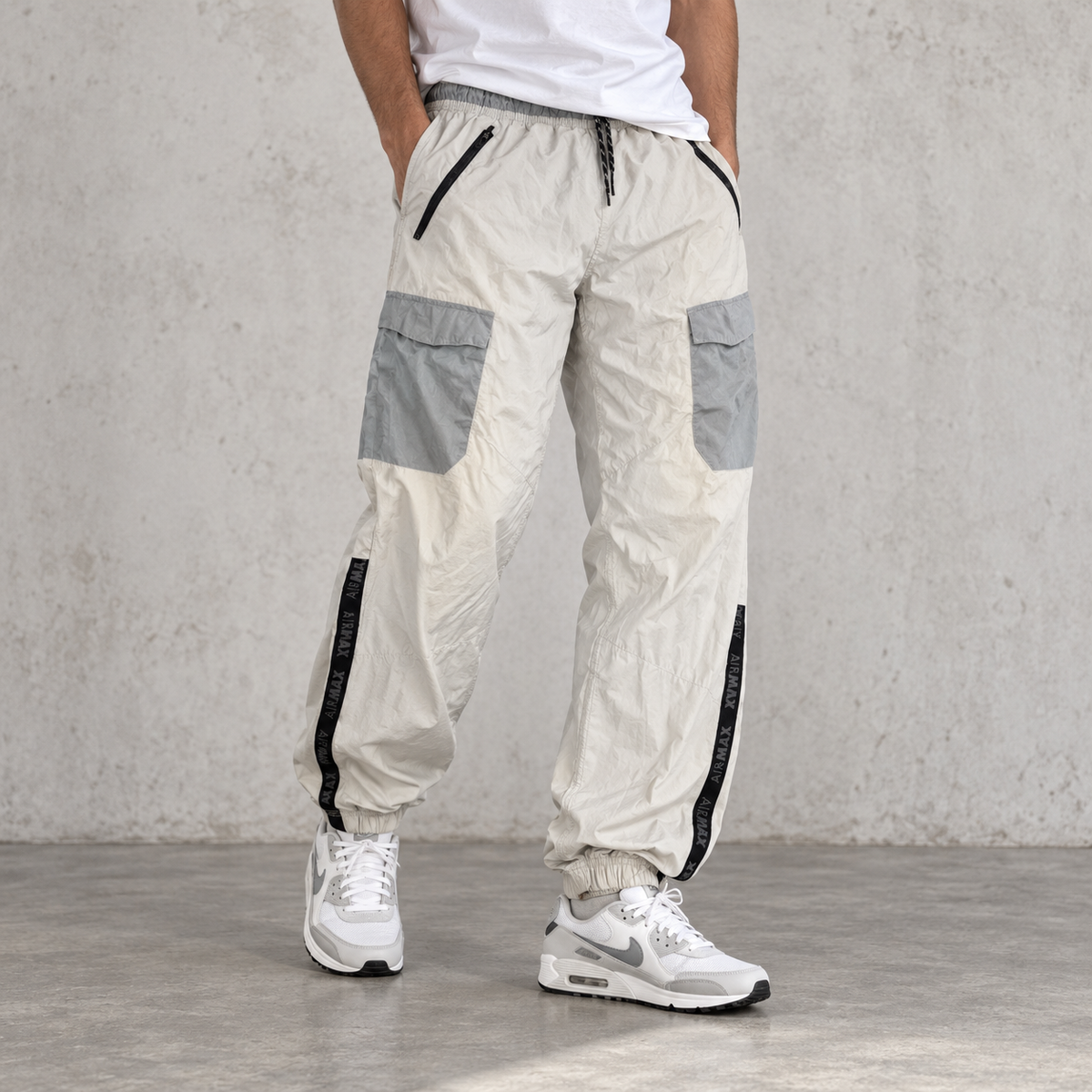 Nike Cargo Track Pants Men's L Grey Black Air Max Hologram Tape Spell Out