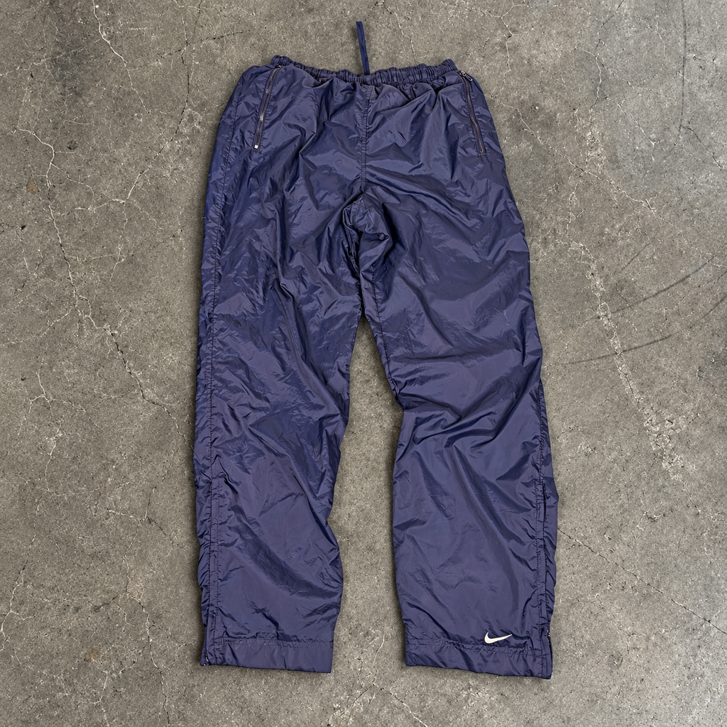 Vintage Y2K Nike Track Pants Women's M Navy White Ankle Swoosh Joggers Straight Leg