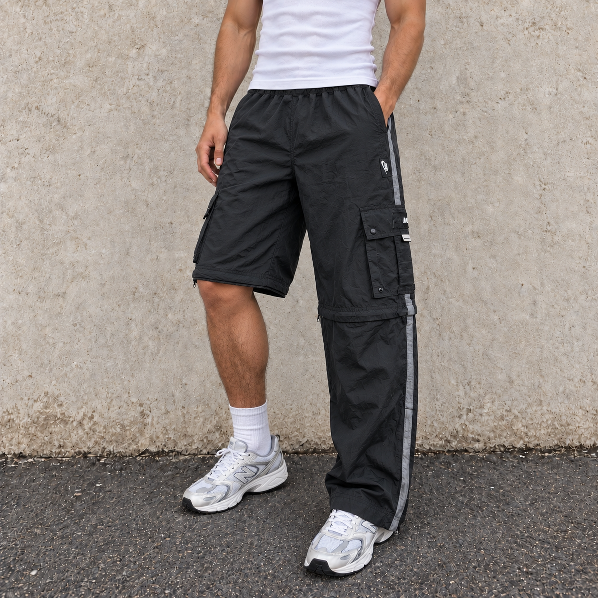 Vintage Y2K Nike Basketball Cargo Track Pants Shorts Men's L Black Grey Zip Off Rare