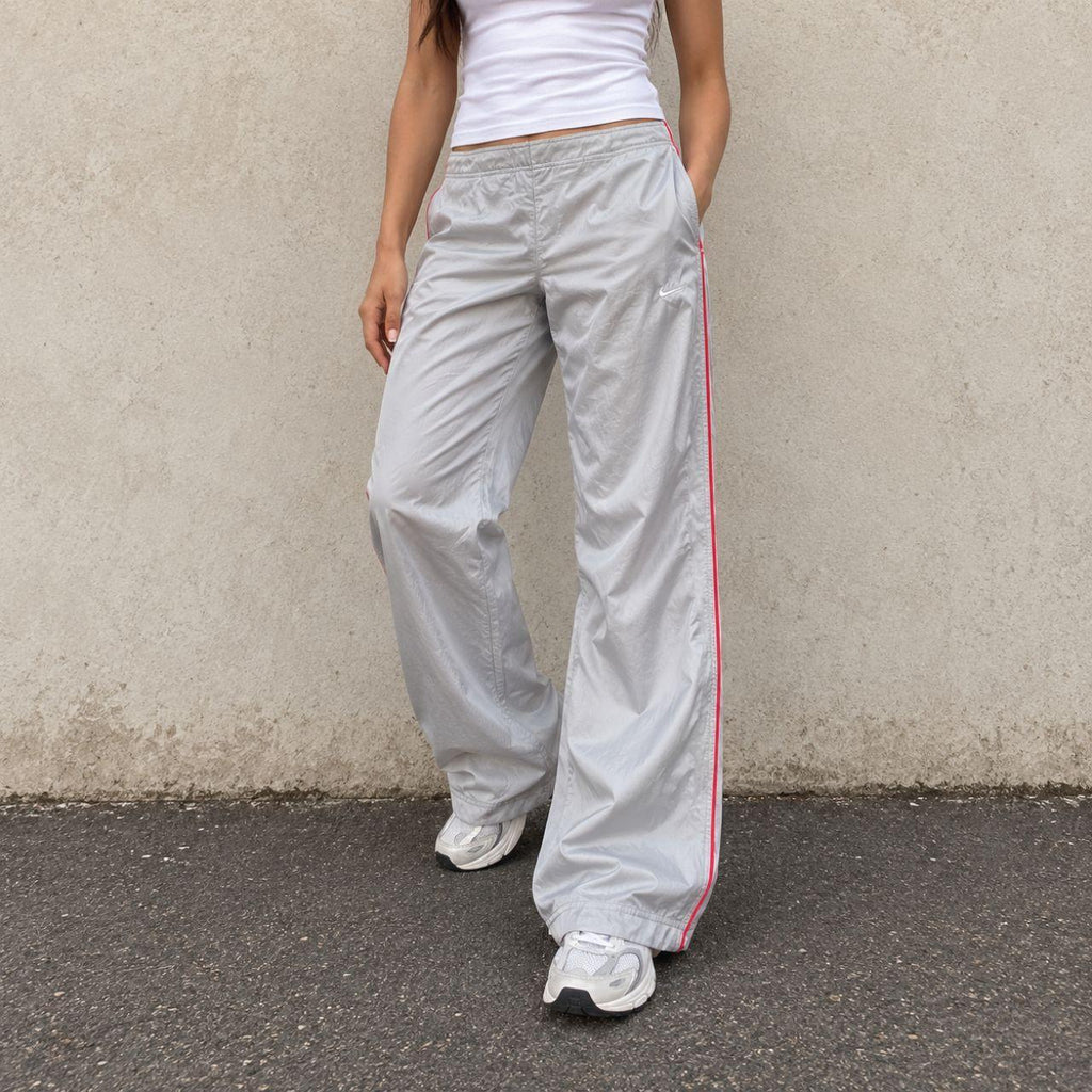 Vintage Y2K Nike Track Pants Women's S Grey Red Piping Swoosh Mini Swoosh