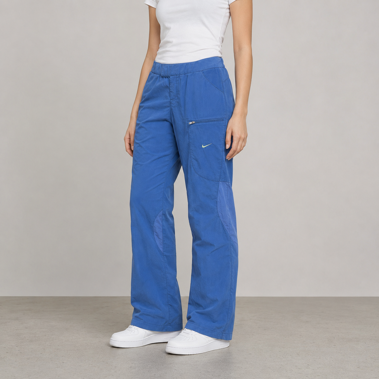 Vintage Y2K Nike Cargo Track Pants Women's XS Blue Green Swoosh Embroidered Joggers