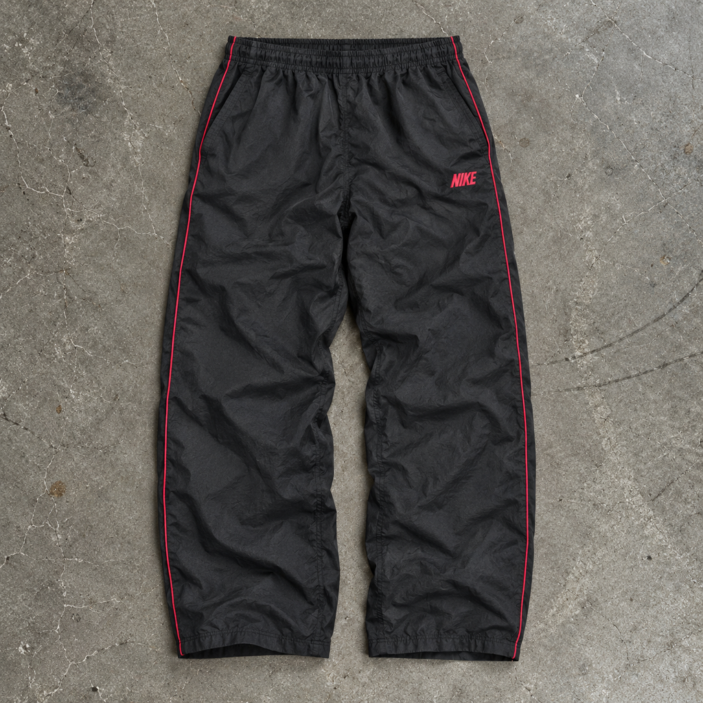 Nike track pants Women's M Black Pink Piping Spell Out Logo Joggers Y2K