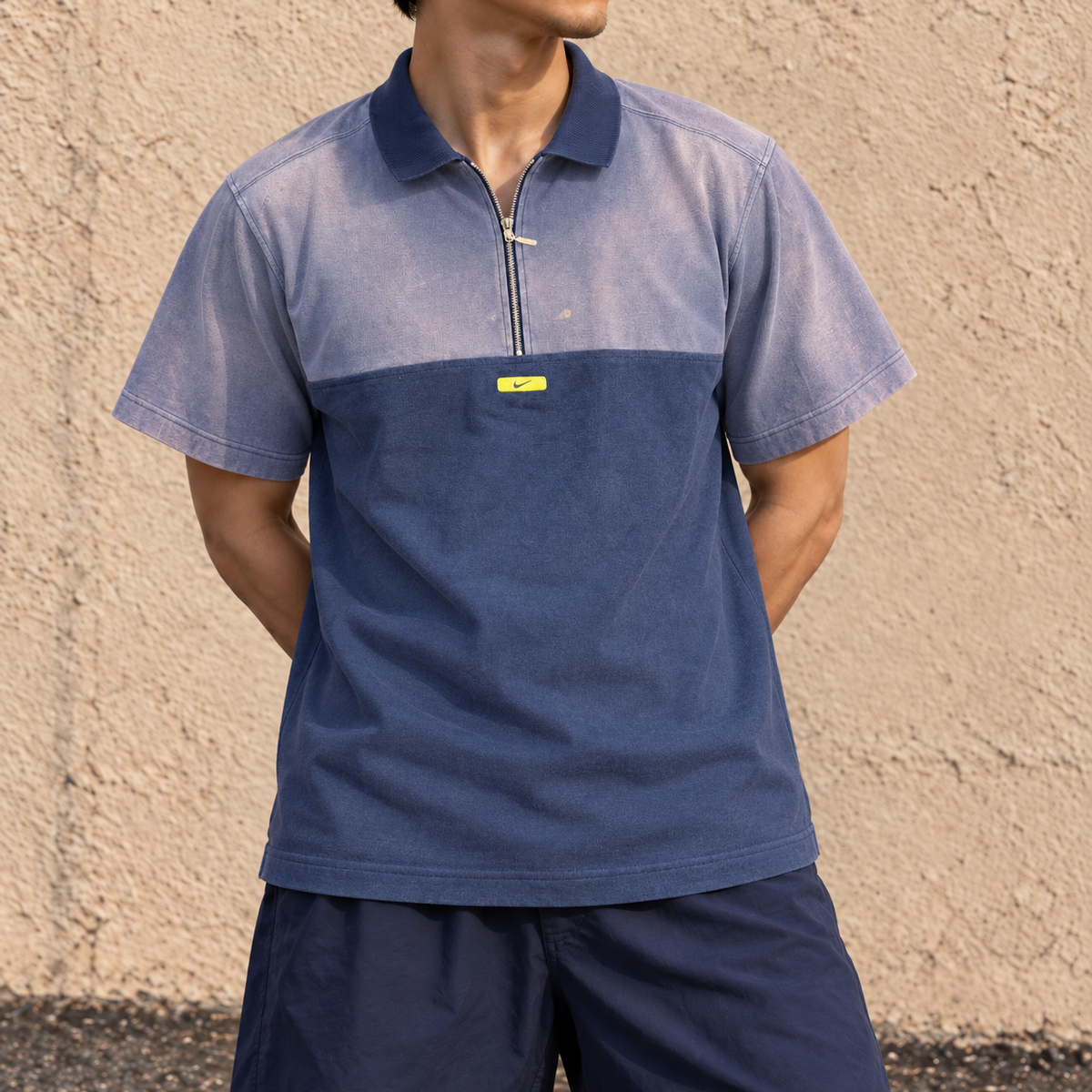 Vintage 90s Nike 1/4 Zip Jersey Men’s L Navy Blue Yellow Hex Badge Swoosh 2 Texture