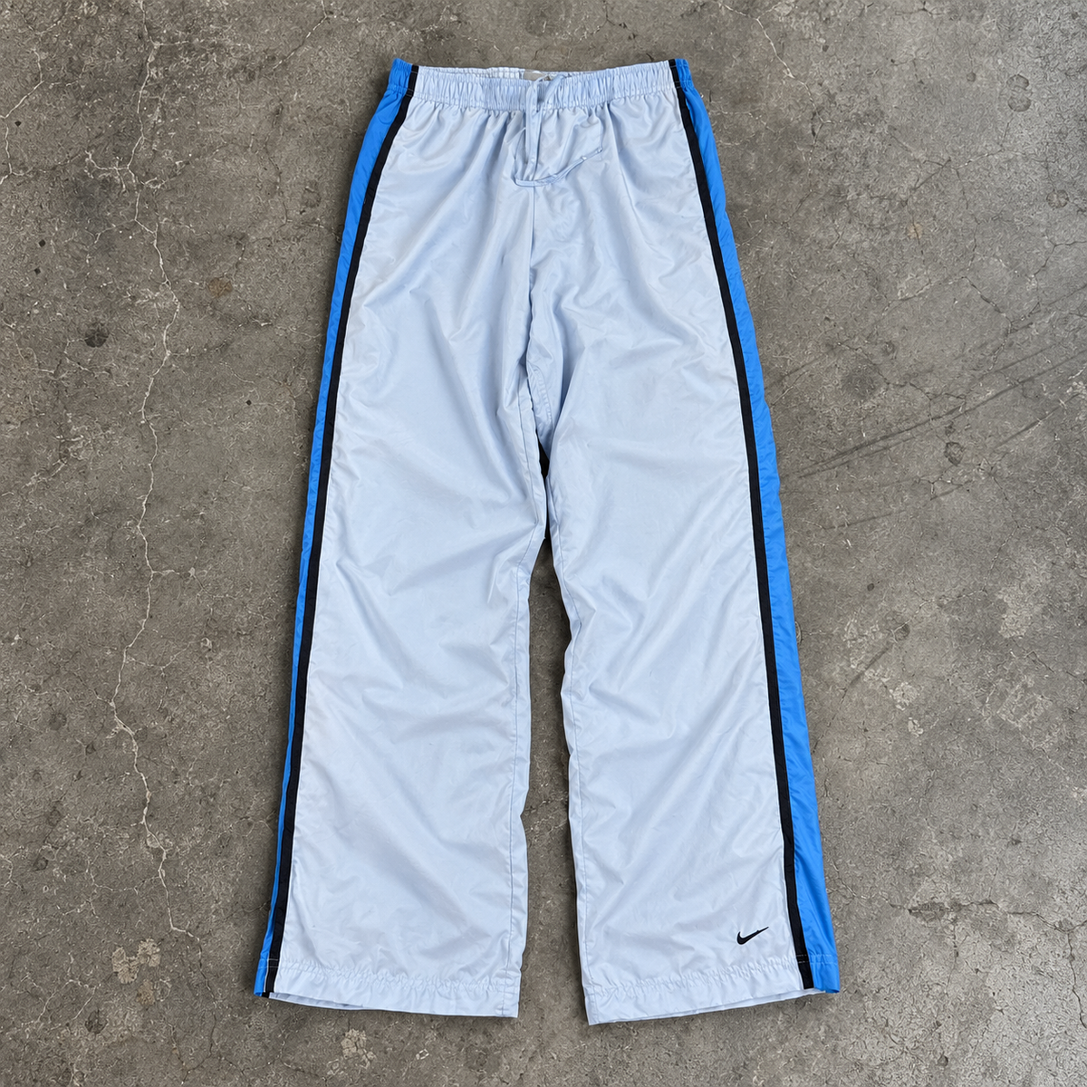 Vintage Y2K Nike Track Pants Women's M Baby Blue Black Piping Ankle Swoosh