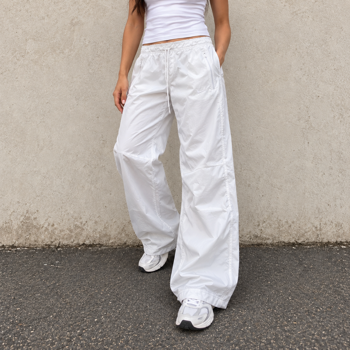 Vintage Y2K Nike Track Pants Women's S White Silver Mini Swoosh Petite Activewear