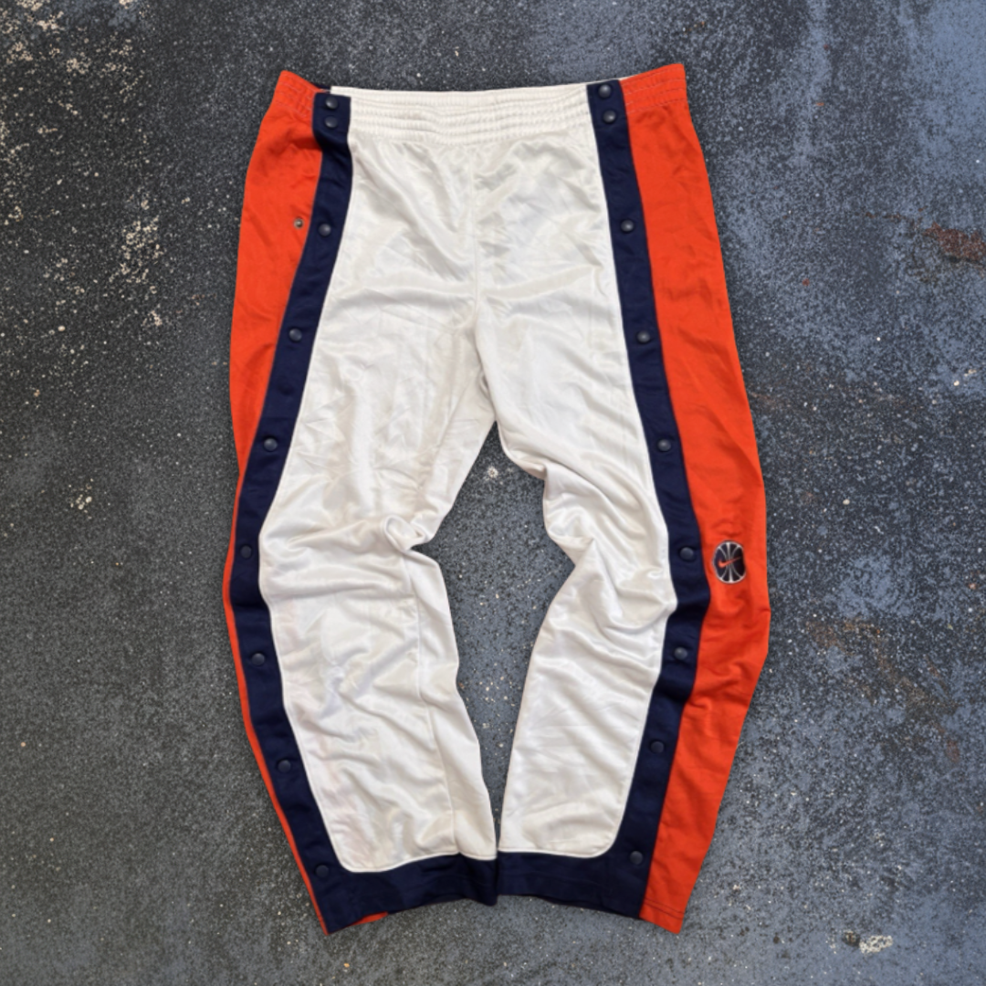 Vintage 90s Nike Basketball Track Pants Size L Orange White Tearaway Poppers Baggy