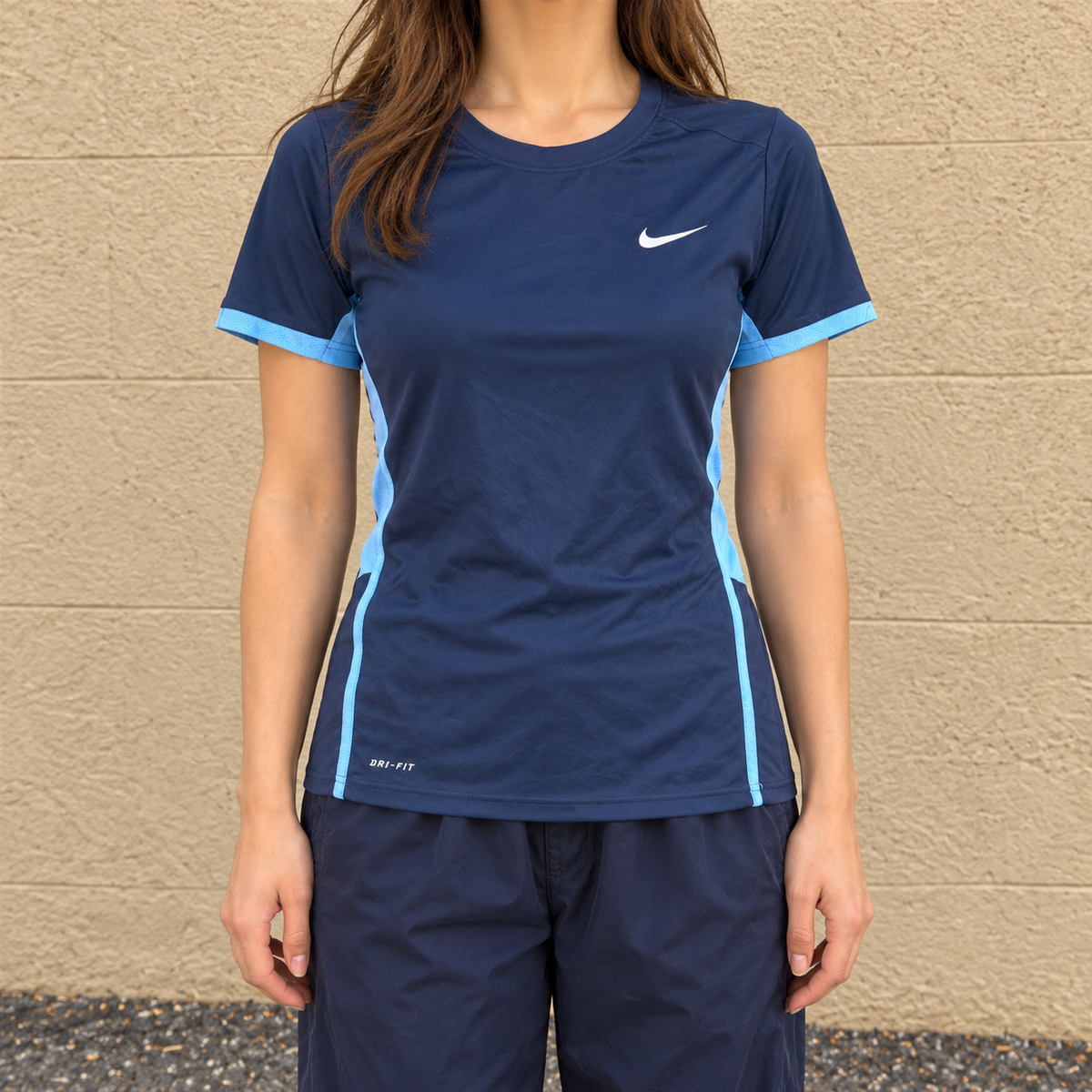 Nike Dri-Fit Activewear Jersey Women's Small Navy Blue Running Petite T-shirt