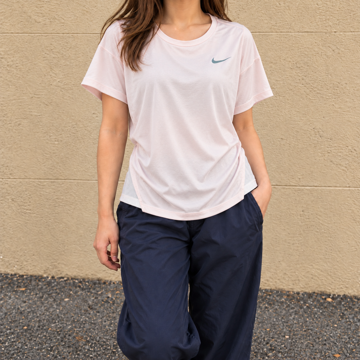 Nike Dri-Fit Activewear Top Women's Small Pink Grey Running T-shirt