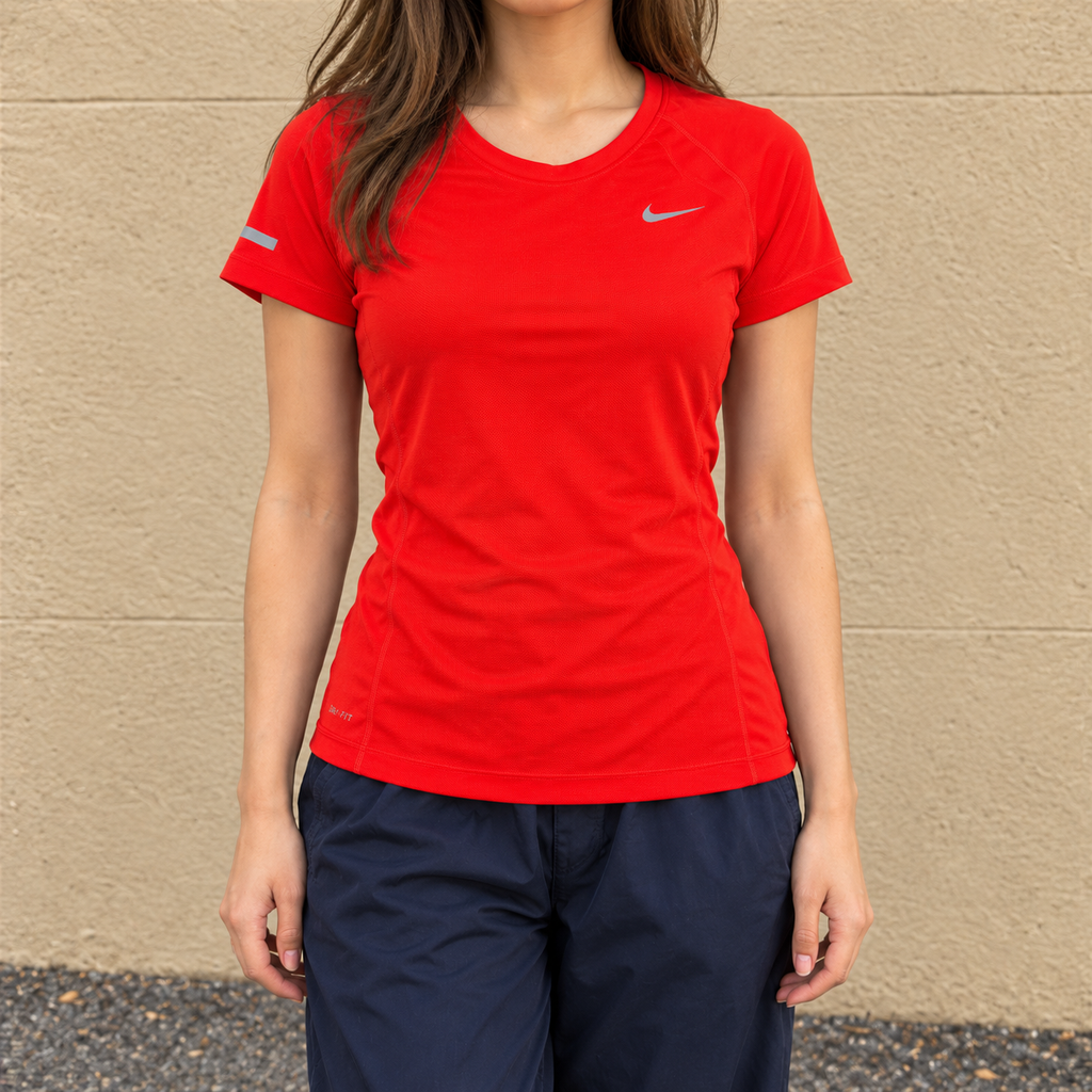 Nike Running Dri-Fit Tee Women's Small Red Reflective Silver Activewear T-shirt