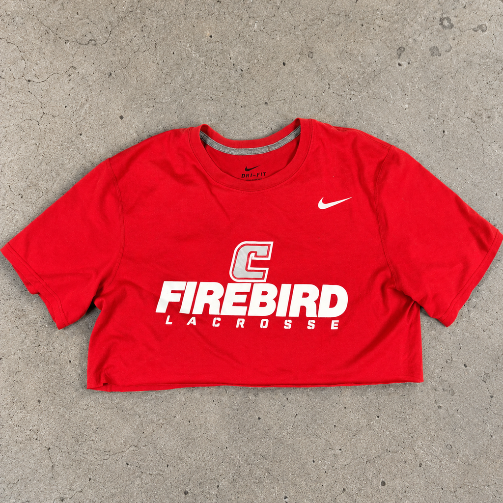 Nike Dri-Fit Firebird Cropped Top Women's Medium Red White Activewear T-shirt