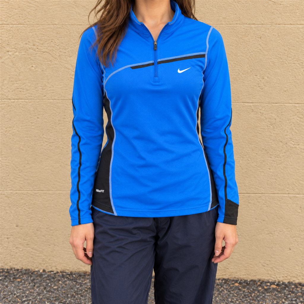 Vintage Y2K Nike Fit 1/4 Zip Top Women's Blue Mock Neck Long Sleeve Activewear