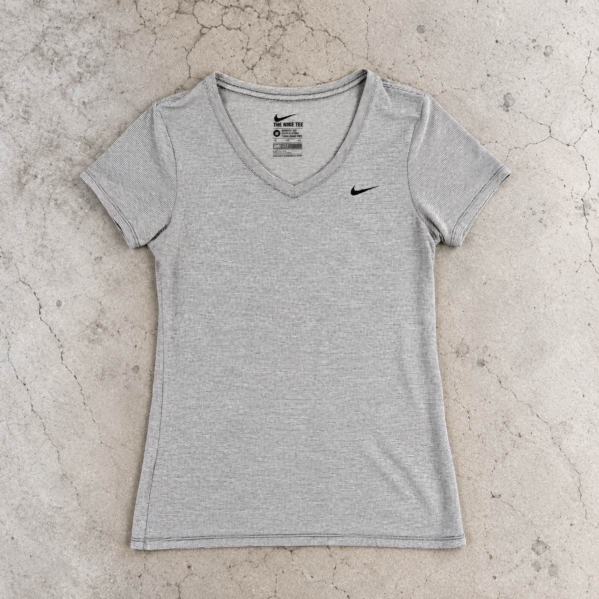 Nike Dri-Fit V-neck Activewear Top Women's XS Grey Striped Petite T-shirt