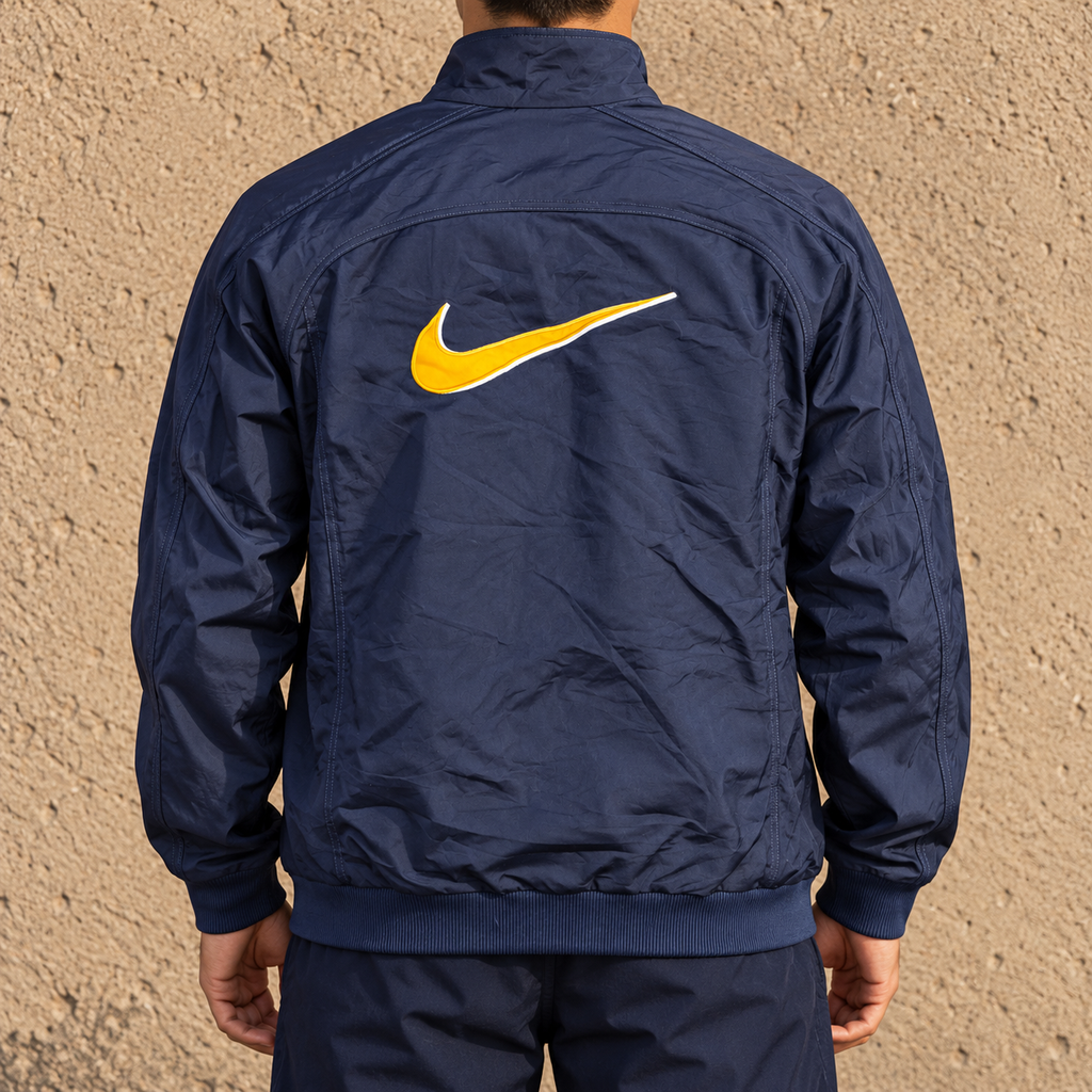 Vintage 90s Nike Satin Jacket Men's Large Navy Gold Big Swoosh