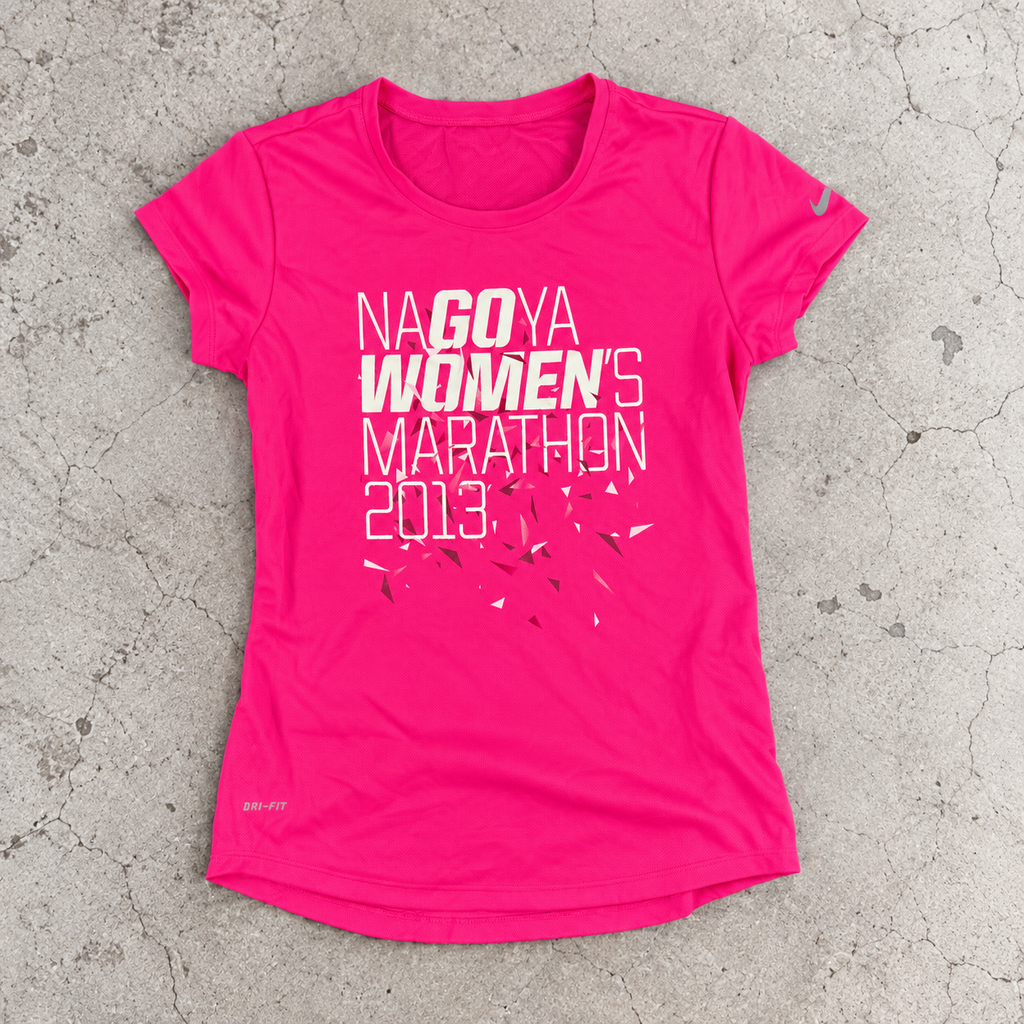 Nike Dri-Fit Activewear Top Women's XS Pink White Marathon T-shirt Japan Stock