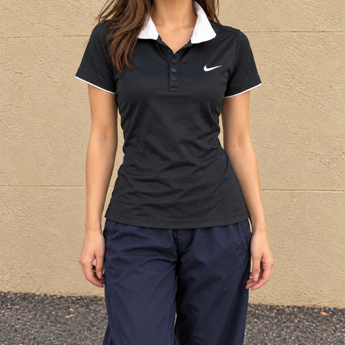 Nike Dri-Fit Black Tennis Polo Women's Medium Black White Collar Activewear