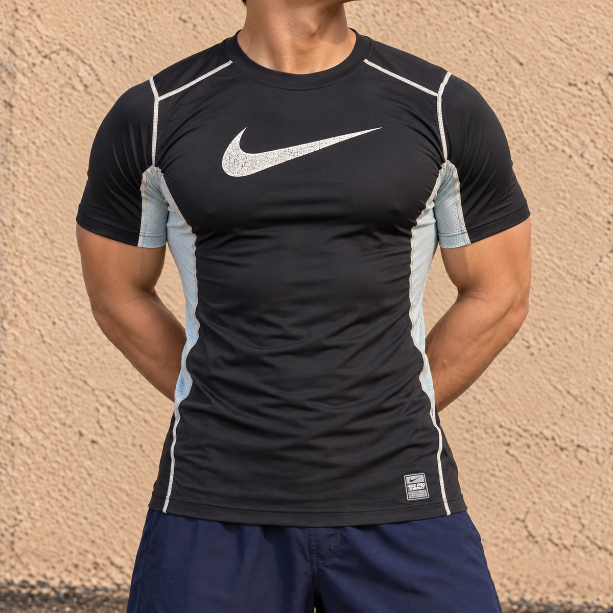Nike Pro Combat Training T-shirt Men's Medium Black Grey Big Swoosh Activewear