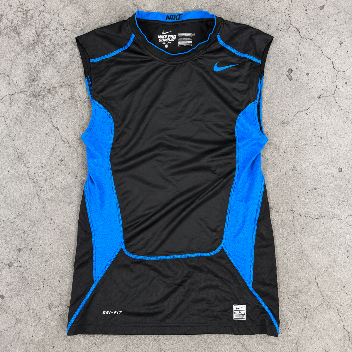 Nike Pro Combat Compression Top Men's Small Sleeveless Black Blue Activewear Tee