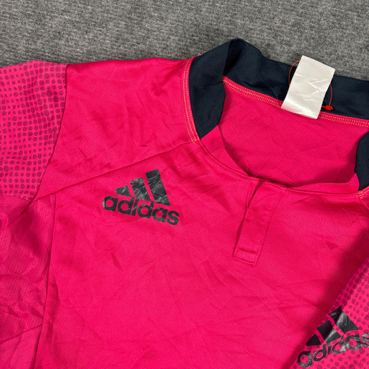 Y2K Adidas Climacool Rugby Jersey Top Hot Pink Navy Fitted photo 4