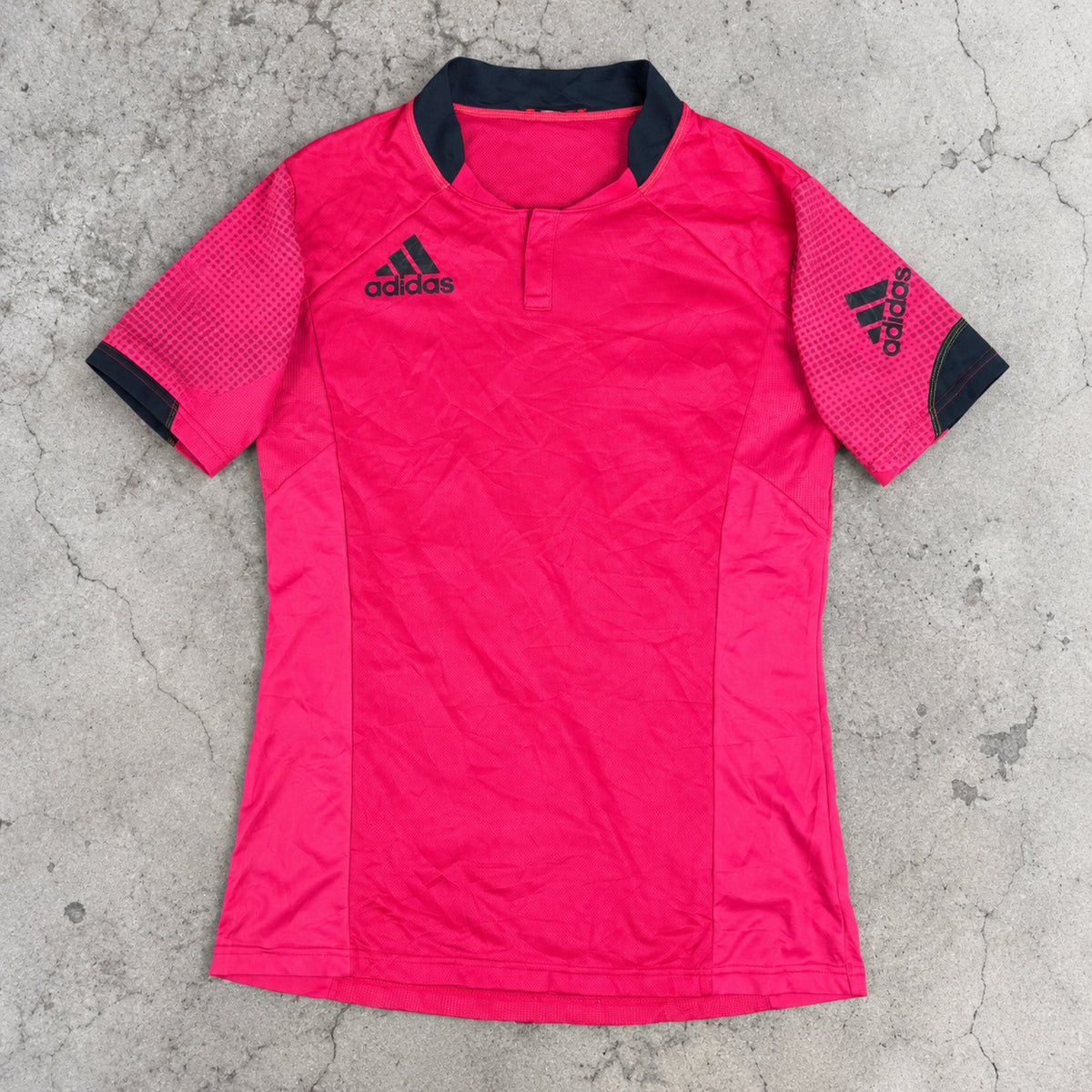 Y2K Adidas Climacool Rugby Jersey Top Hot Pink Navy Fitted photo 2