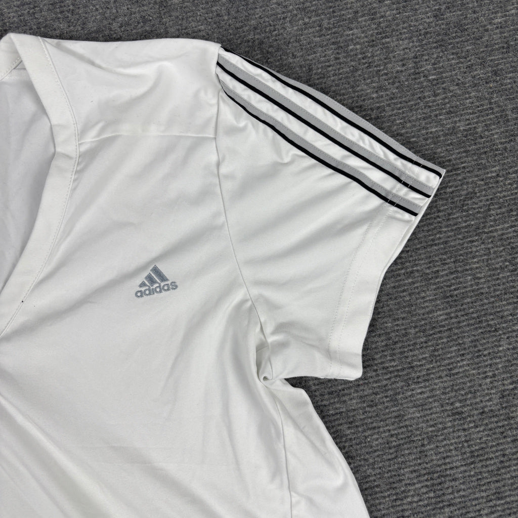Y2K Adidas Climalite White V-Neck Fitted Tee Three Stripe Women's M photo 4