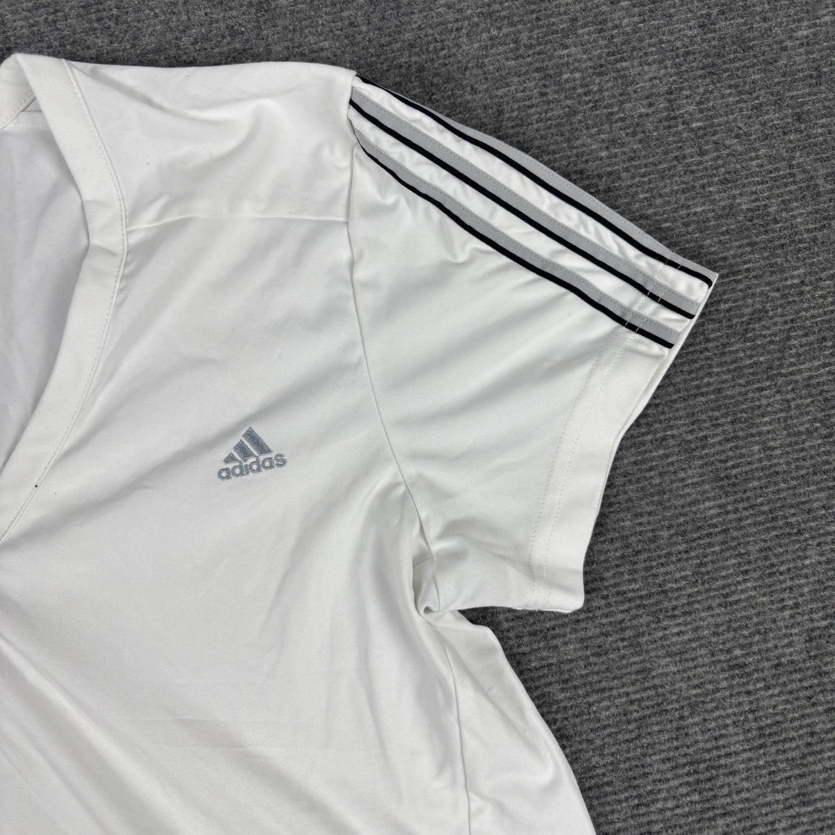 Y2K Adidas Climalite White V-Neck Fitted Tee Three Stripe Women's M photo 4