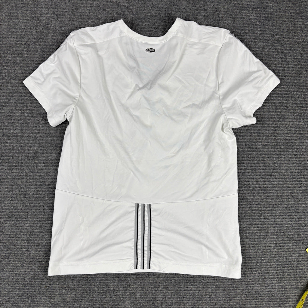 Y2K Adidas Climalite White V-Neck Fitted Tee Three Stripe Women's M photo 3