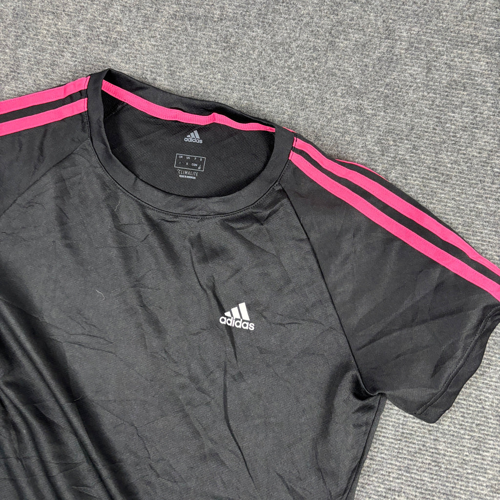 Adidas Climalite 3 Stripe Training Tee Black Hot Pink Fitted photo 4