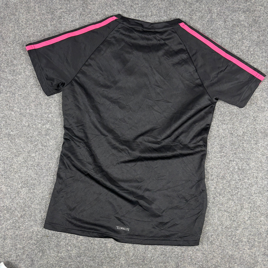 Adidas Climalite 3 Stripe Training Tee Black Hot Pink Fitted photo 3