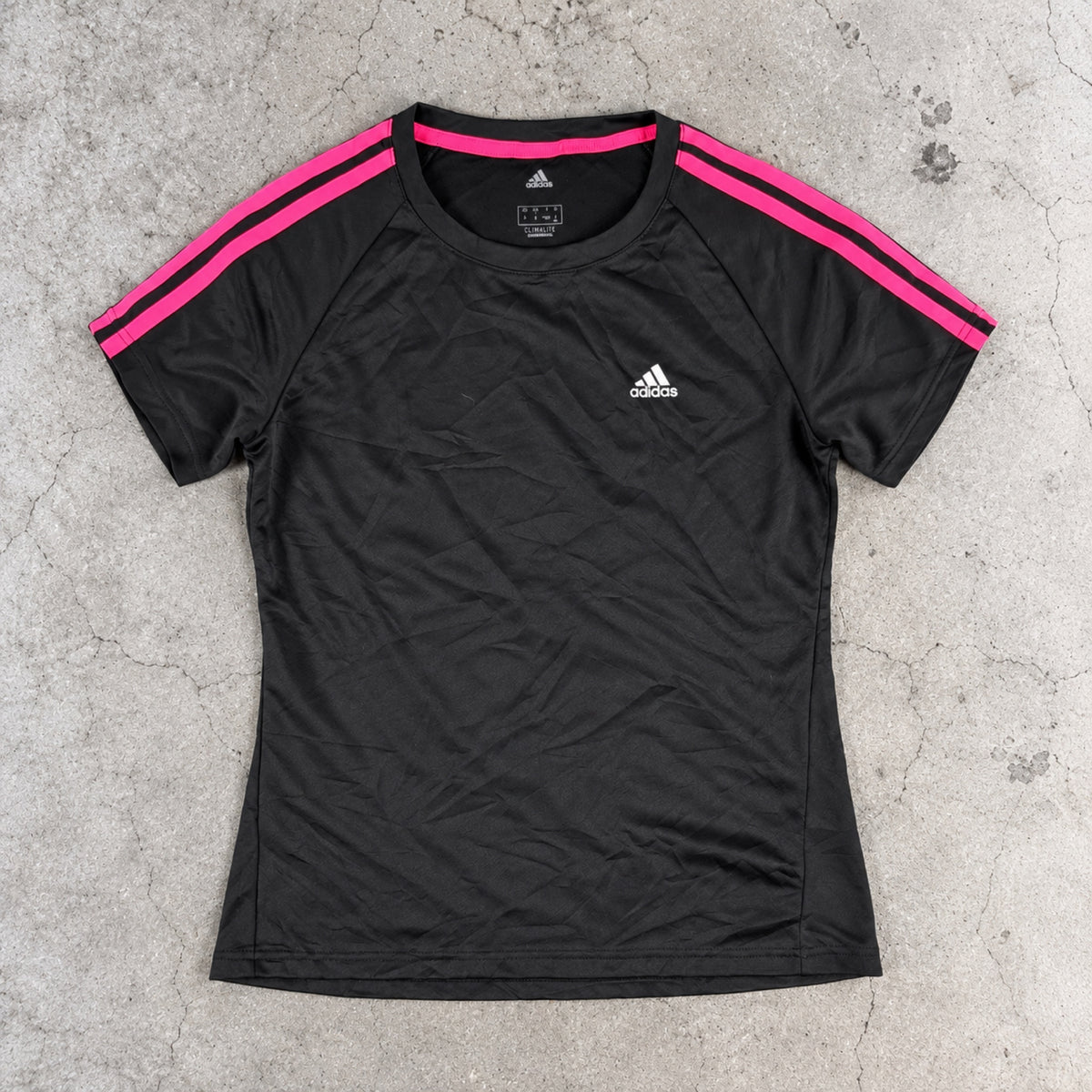 Adidas Climalite 3 Stripe Training Tee Black Hot Pink Fitted photo 2