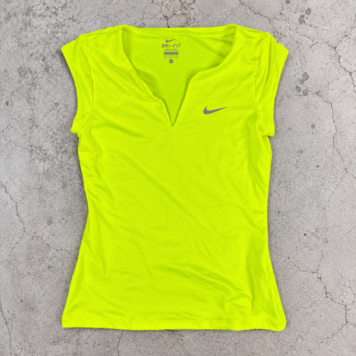 Nike Dri-Fit Tennis Top Neon Volt Yellow Cap Sleeve Fitted photo 1