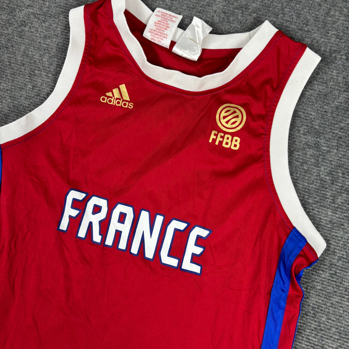 Adidas France FFBB Basketball Jersey Red Blue Tank photo 3