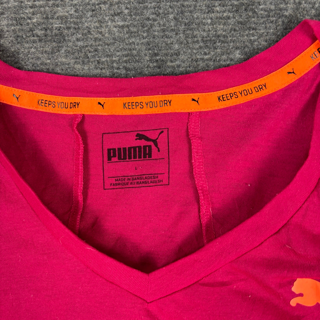 Puma V-Neck Logo Tee Hot Pink Orange Cropped photo 5