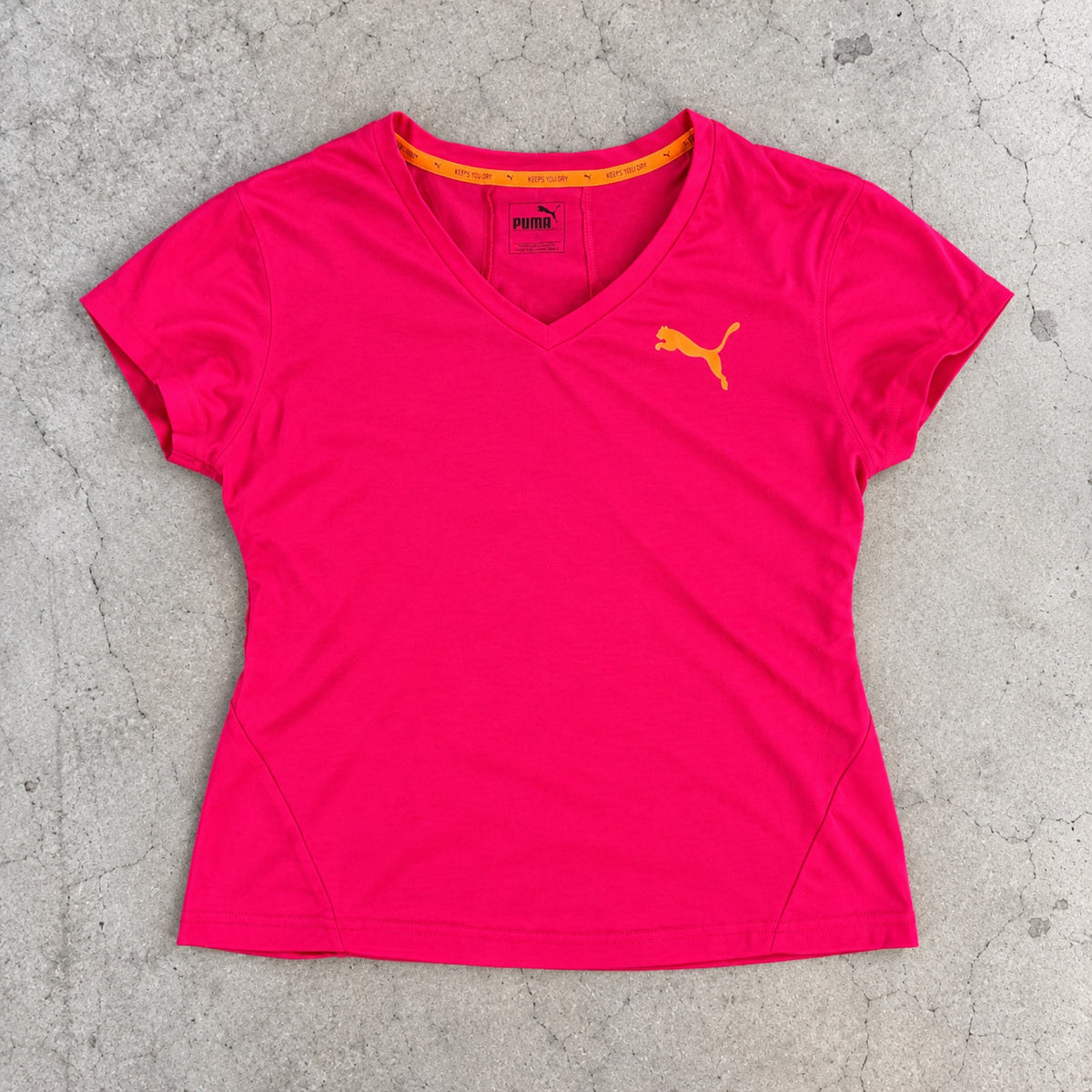Puma V-Neck Logo Tee Hot Pink Orange Cropped photo 2